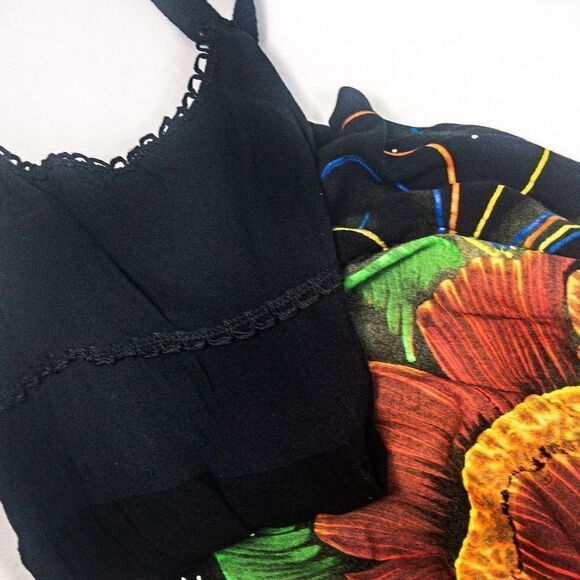 VTG Moda Brasil Black Smocked Sundress Hand Painted Made in Brazil Sz M - Picture 5 of 11